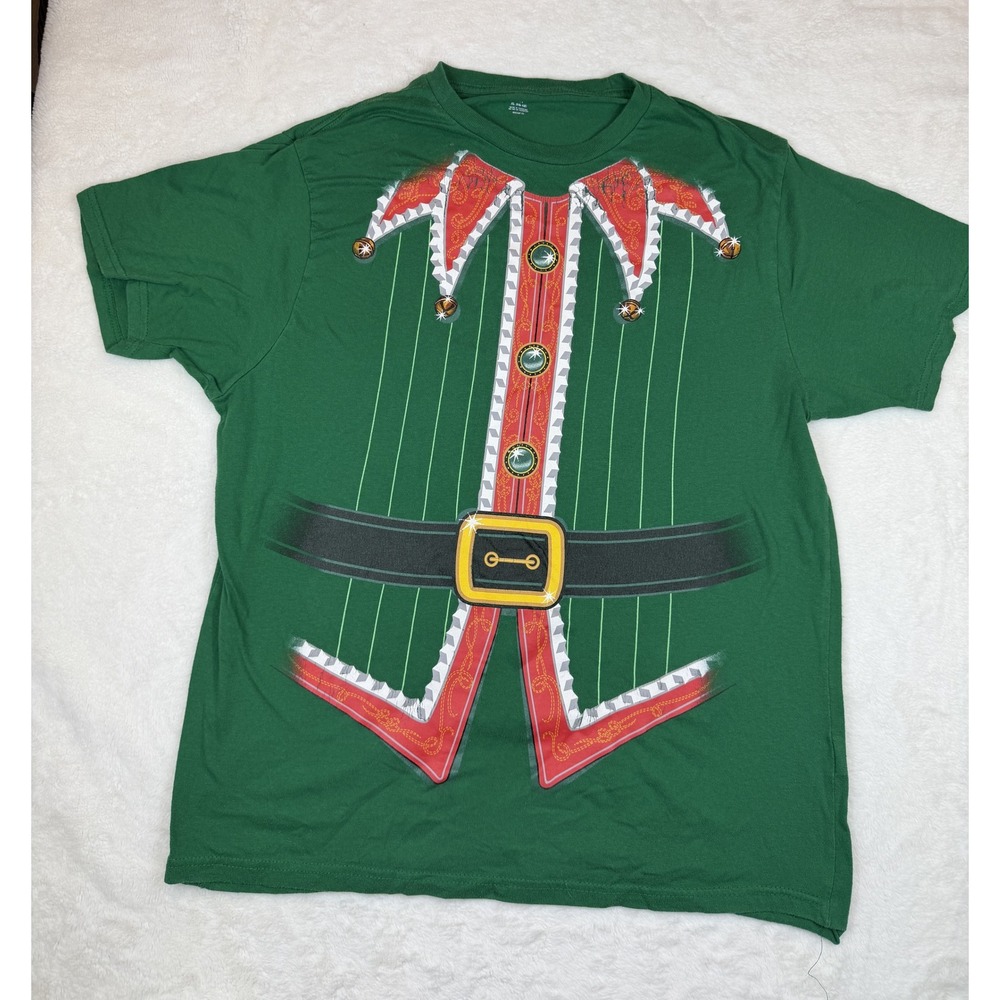 Holiday Time Mens XL Green Elf Costume Graphic T-Shirt Christmas Party Tee